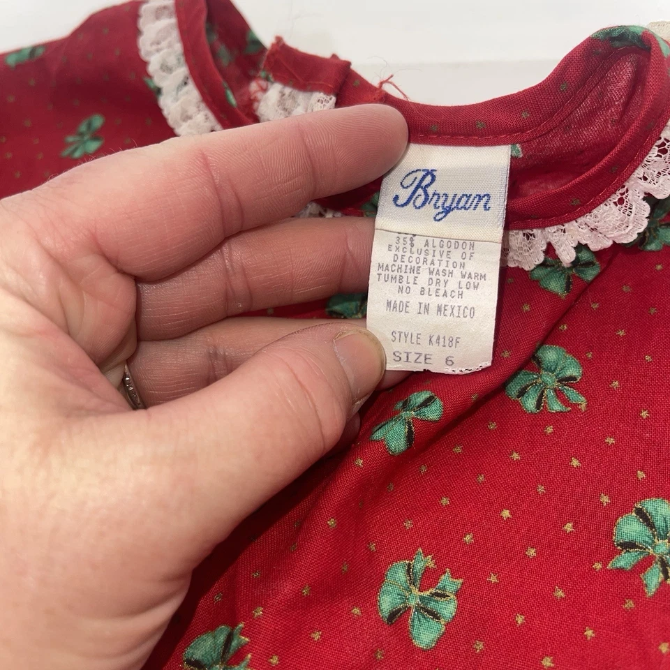 Niñas Talla 6 Vintage Años 90 Y2K Volantes Vestido de Navidad Fiesta Años 80 País Foto 3 de 4