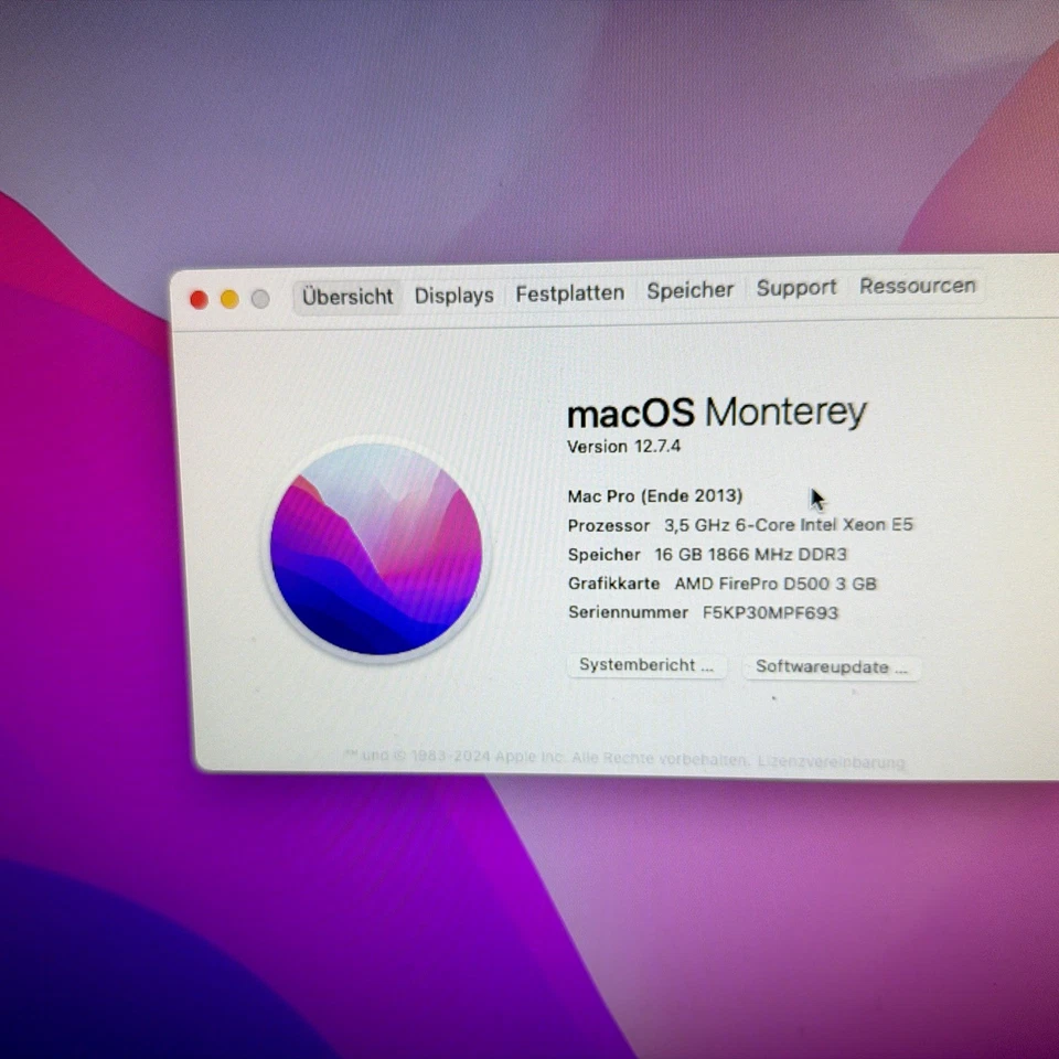 Apple Mac Pro 2013 6.1 3.5GHz Intel Xeon 6-Core D500 16GB 500GB SSD - Bild 2 von 4