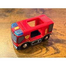 Brio World Fire Engine 3010 Red Wooden Railway Toy Truck with Lights and Sound