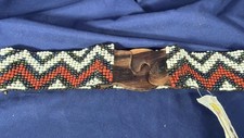 Handcrafted BoHo beaded stretch waist belt wooden clasp Chevron pattern NEW