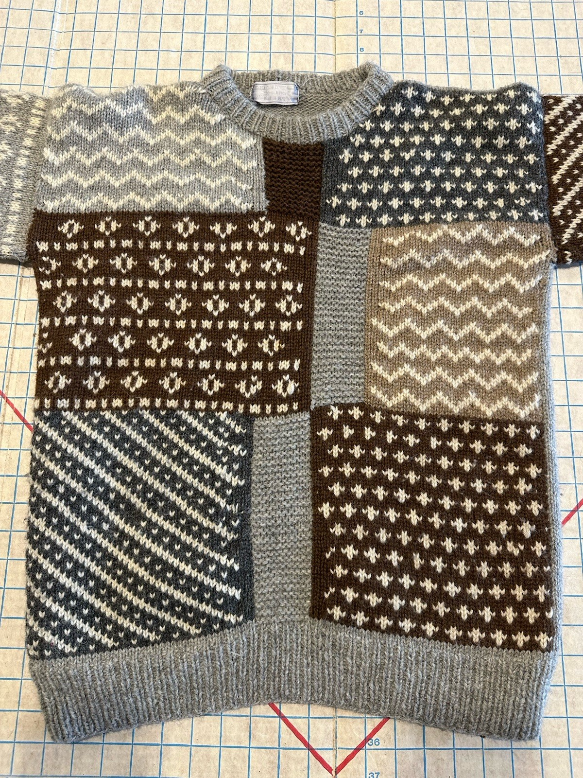 Patchwork Effect Wool Alpaca Sweater Size large M… - image 3