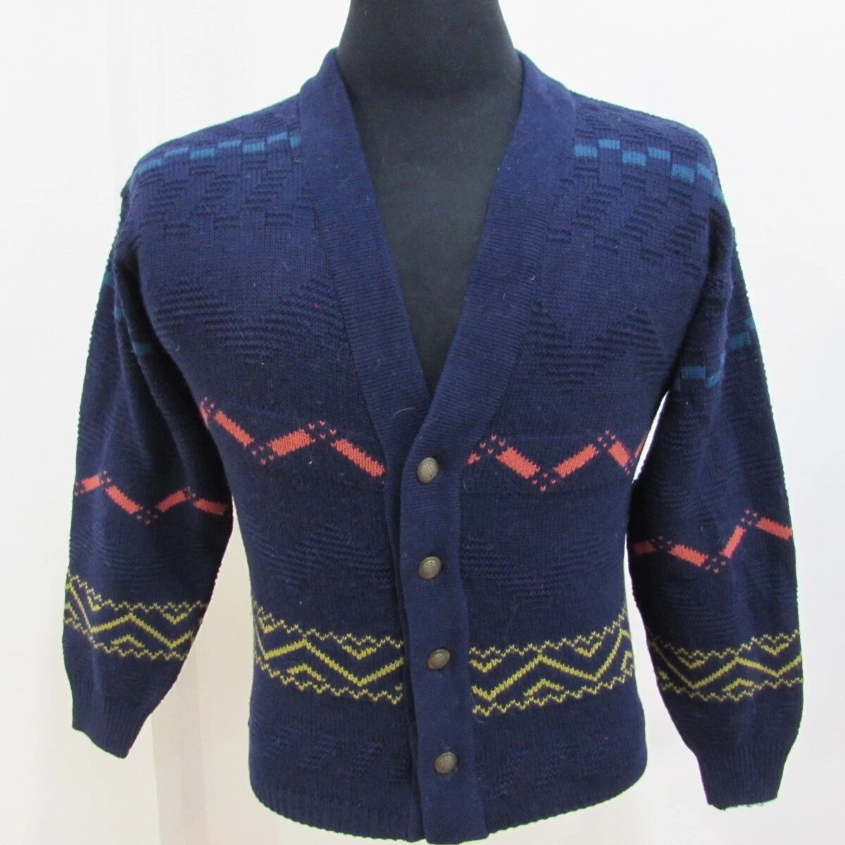 Trikoza Abstract Men's Wool Blend Buttoned Cardigan V Chest 42/44 L UK Sku 7060