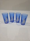 5 Hazel Atlas Cobalt Blue White Ship Sailboat Juice Glasses  5” VTG MCM