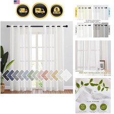 White Sheer Linen Curtains for Living Room 84 inch Length 2 Panels Set, Gromm...