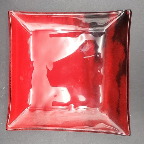 Red Glass Square Dish Modern Decor Candy Dish Trinket Catchall