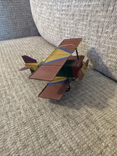 Aereo vintage in legno con elica mobile dipinto a mano