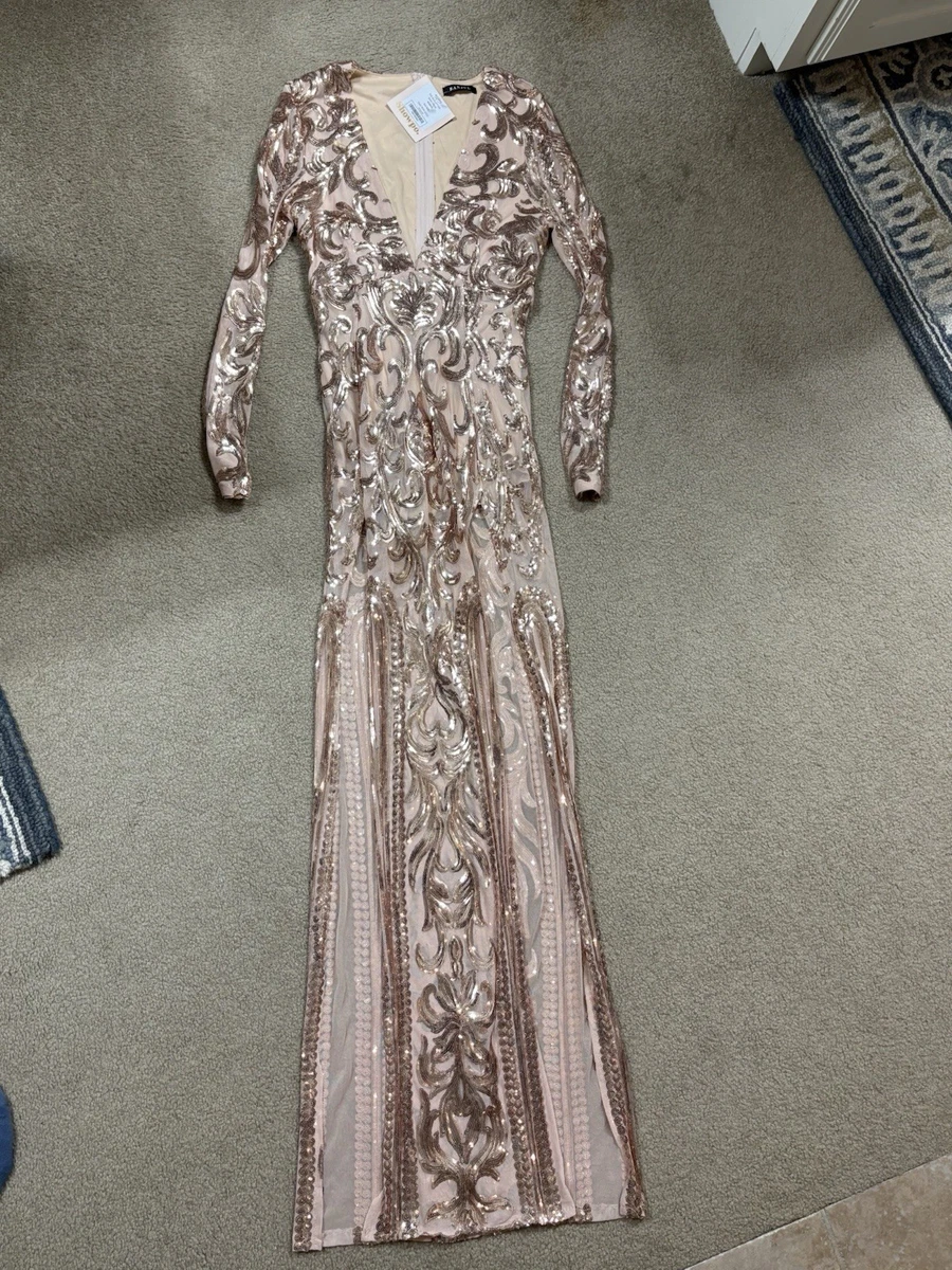 chinese dress ladies All That Glitters Rose Gold Sequin Long Sleeve Wrap Midi Dress main image 1