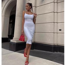 Superdown Sabrina Midi Dress White Jersey Backless Sleeveless Bodycon Sz S