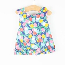 Vintage Tulip Floral Pinafore Baby Girls 12M Multi Color Ruffle Cross Back Top