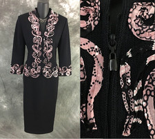 BEAUTIFUL st john Collection knit pink black paillettes jacket skirt suit size 6