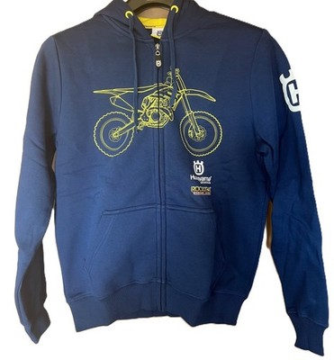 Husqvarna Race Graphic Zip Hoodie Blue Motorcycle Logo Hooded Jacket Adult M