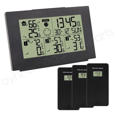 Wetterstation Digital Funk Thermometer Hygrometer mit 3 Innen Außen Sensor DE