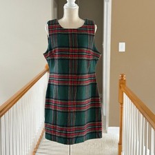Plaid Sleeveless Shift Dress Tartan Holiday Preppy Mini Dress Red Green
