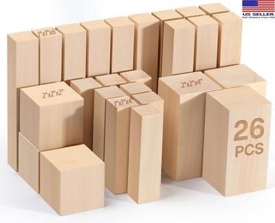 26Pcs Basswood Carving Blocks Kit   4 Sizes Soft Wood for Whittling