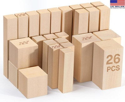 #ad 26Pcs Basswood Carving Blocks Kit – 4 Sizes Soft Wood for Whittling $24.95