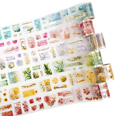 6 Rolls Floral Pre-Cut PET Sticker Tape Set, 1.97in x 78.7in Each, Vintage & ...