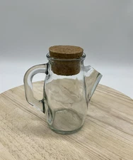 Clear Glass Cruet Pitcher With Handle Cork Stopper Oil Vinegar Server Kitchen