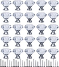 YourGift 30 Pack Drawer Knobs Diamond Shaped Crystal Glass 30mm Cabinet Knobs