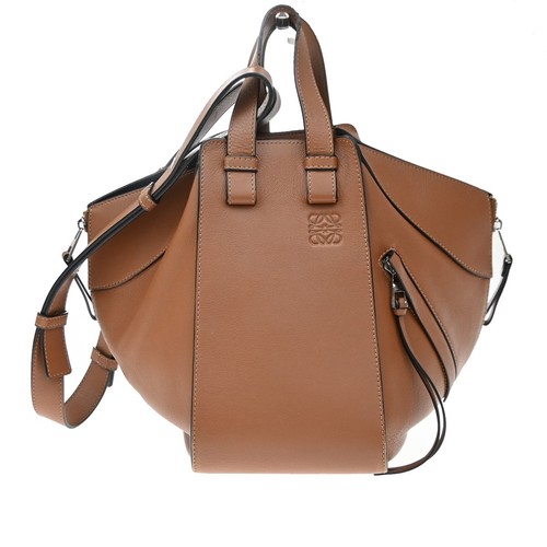 LOEWE Logo Hammock 2way Shoulder Hand Bag Leather Brown 25EG462