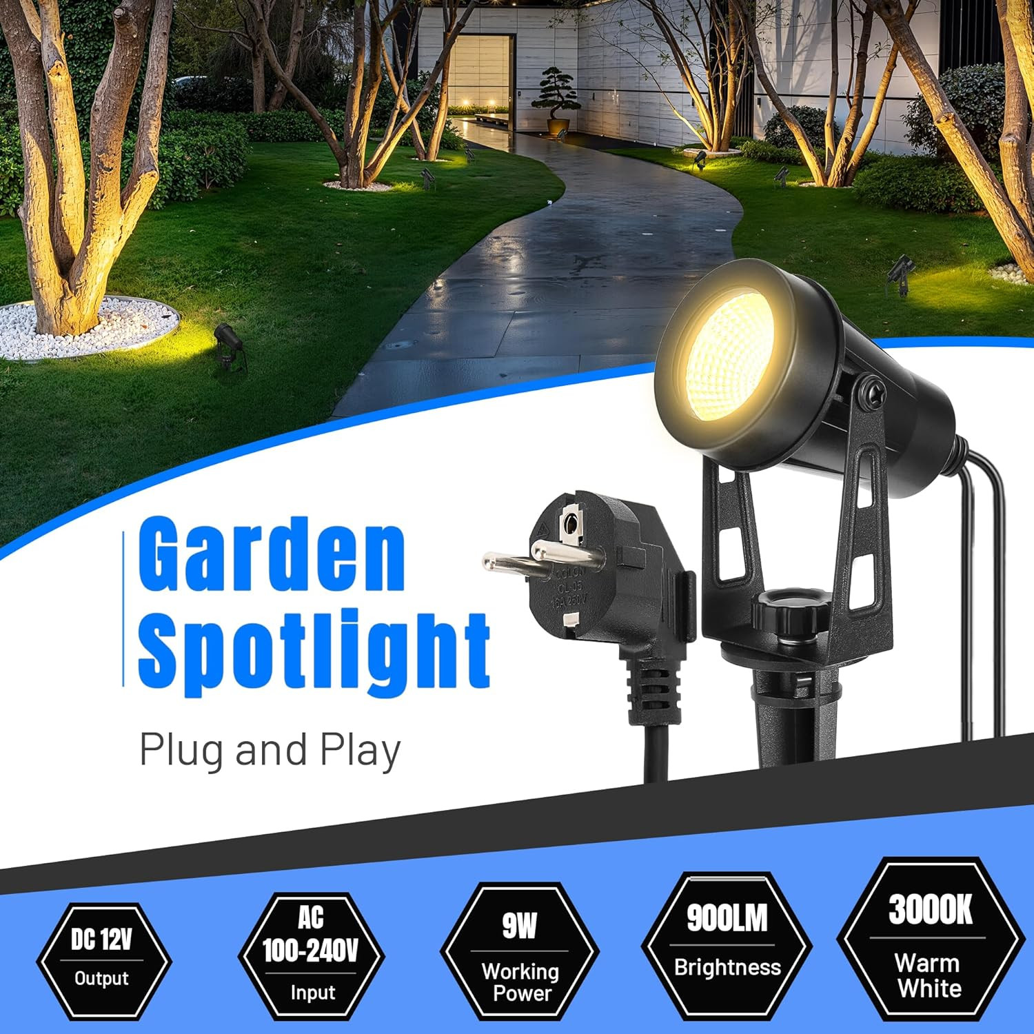 Set 4 Faretti LED Esterno 14M - Timer e Sensore - Giardino d'Elite - 2