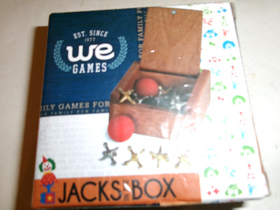 WE Games Old-Fashioned Metal Jacks in a Walnut Stain Wooden Box NIB Sealed