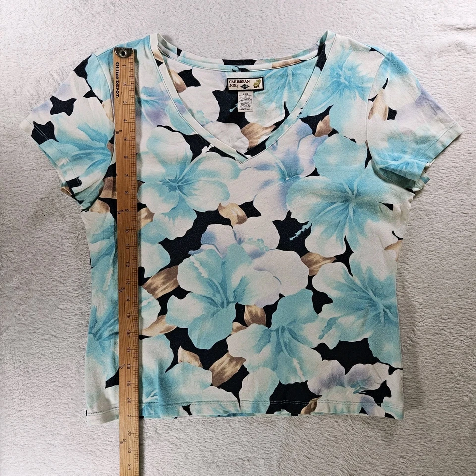 Vintage Caribbean Joe Hibiscus Floral Popover T-shirt Stretchy Cruise Resort Lg - Image 3 of 4