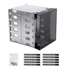 Stainless Steel Hard Drive Cage, 5.25" to 5x 3.5" SAS SATA HDD Cage for Compu...