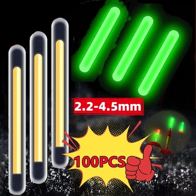 100 Stk Angeln Knicklichter Bissanzeiger Glow Stick 2.2-4.5mm*37mm Angelposen