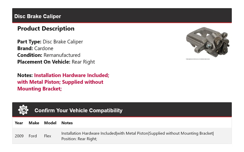 Pinça de freio a disco traseira direita Cardone Ford Flex 2009 - Imagem 2 de 4