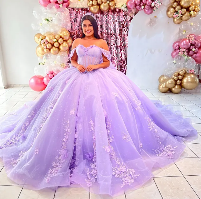Princess Lilac Quinceanera Dresses with Big Bow Sweet 15 16 Prom
