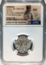 Levon I Armenia NGC AU Silver Tram Medieval Knights Templar Crusader Cross Lion