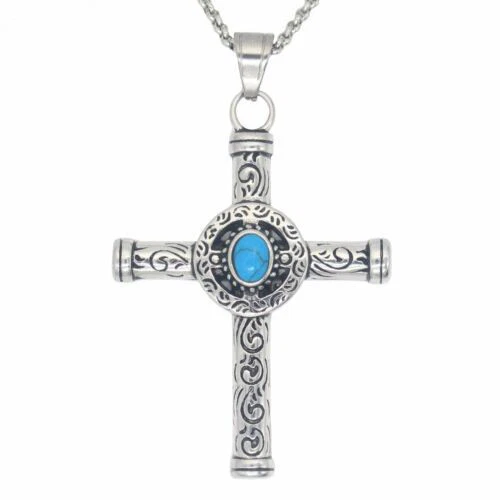 Mens turquoise store cross necklace