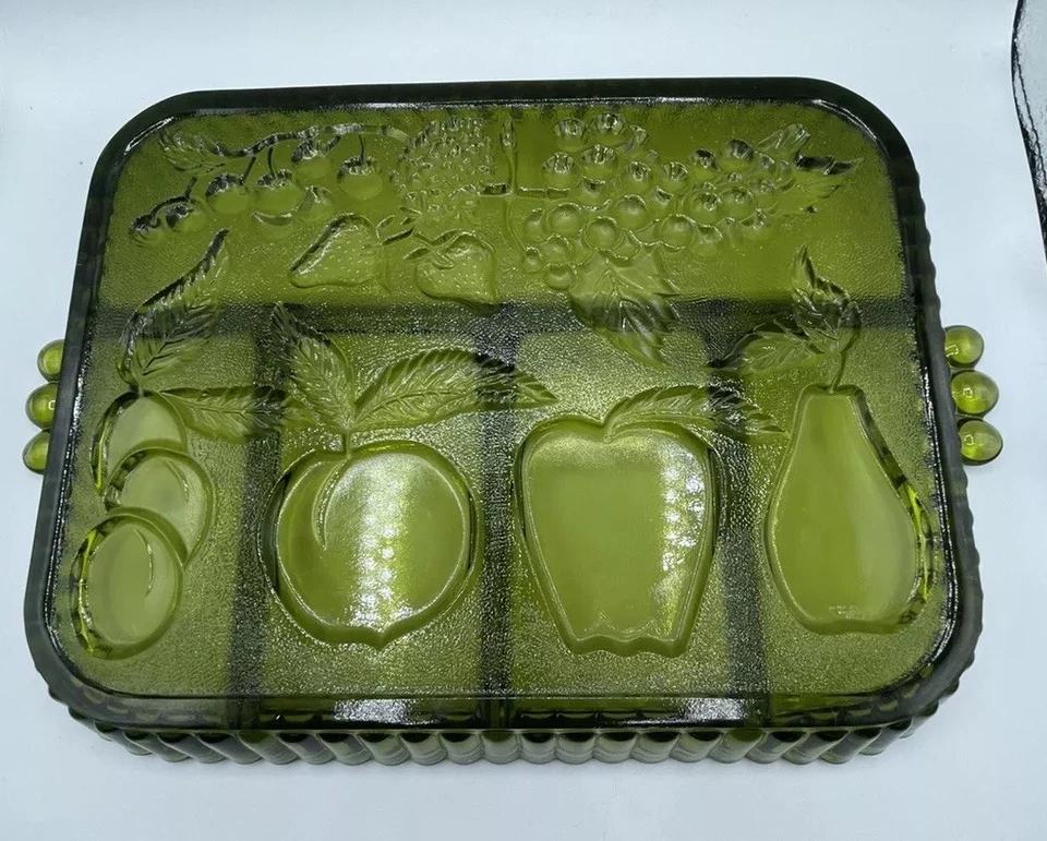 Vintage Green Glass Large Relish Tray Indiana Glass Company - image 4 of 4