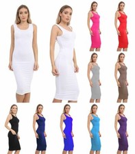New Ladies Women Stretchy Bodycon Midi Mini Dress UK Size 08-26