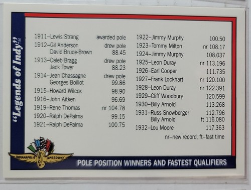 1991 Legends of Indy Racing Cards 1-100 available - You Pick! - Picture 93 of 101
