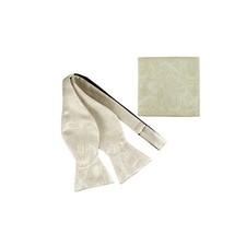 New men's self tie free style bowtie set paisley polyester formal wedding Ivory