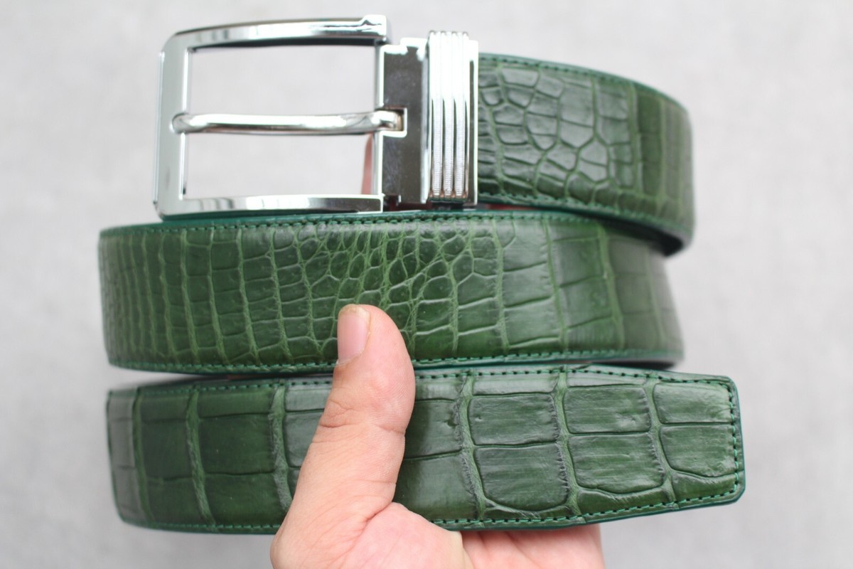 Green Genuine CROCODILE Belly Leather Skin Men's Belt - W 1.3