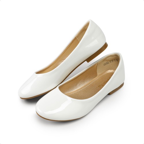 Girls Dress Shoes Slip On Ballet Flats White/Pat - 12 Little Kid Muy-Shine - Picture 2 of 7