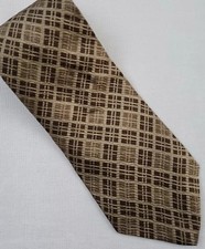 Vintage CALVIN KLEIN Silk Men's Neck Tie Made in USA Brown Plaid Check 3.9W 58L
