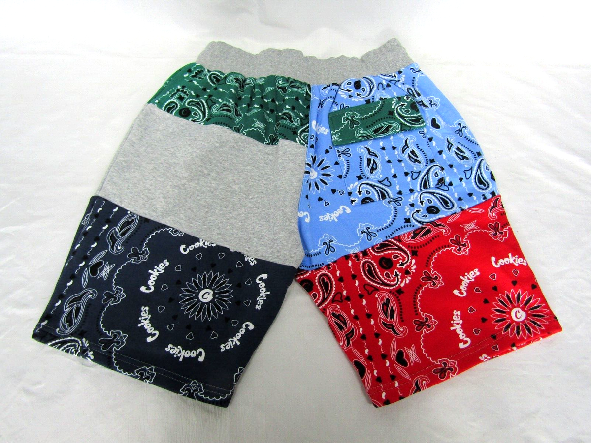 Cookies LEVEL UP Bandana Patchwork Sweat Shorts, Heather Gray