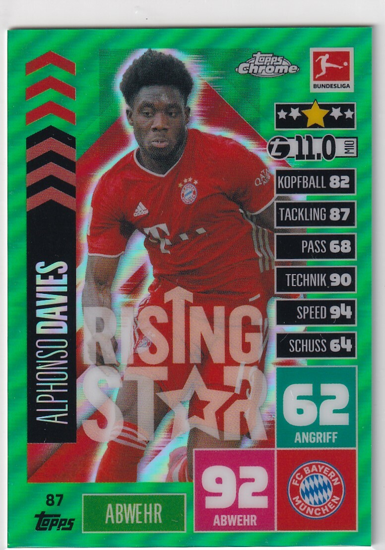 Topps Bundesliga Chrome 20/21 No. 87 Alphonso Davies 32/99 Green