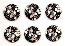 6 Floral Print Cotton covered buttons ADDS COLORFUL ACCENT TO OUTFITS 7/8" SHARP