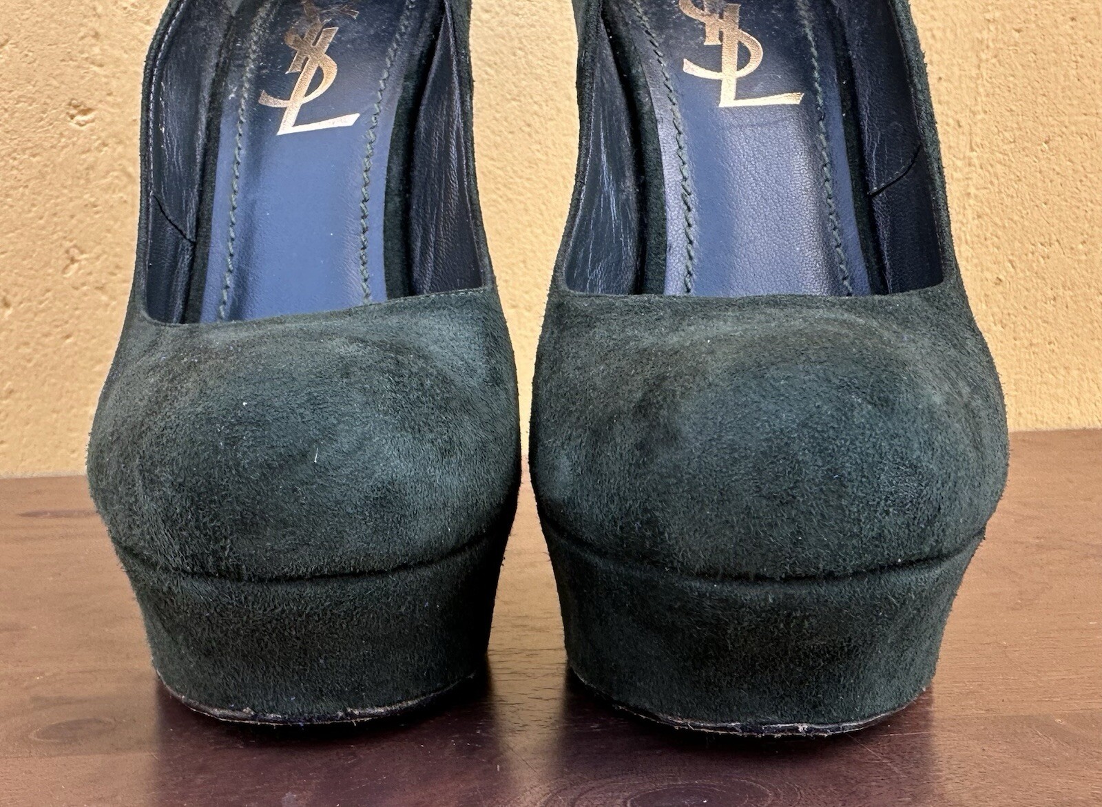 Decolte Yves Saint Laurent Rive Gauche verdi scamosciate plateau EU 35 5 US taglia 5