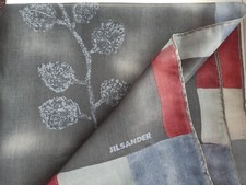 JIL SANDER Gray blue red minimal silk square scarf 85 86 cm