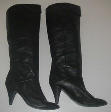 Vintage 1980s Leather Knee High Fashion Boots Black 6  B Made in Brazil