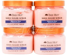 Tree Hut Shea Sugar Scrub Moroccan Rose 18 oz 4pc Set Jar Flowers Floral Full Sz