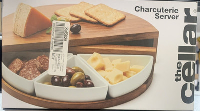 NEW THE CELLAR charcuterie acacia server with 3 porcelain bowls