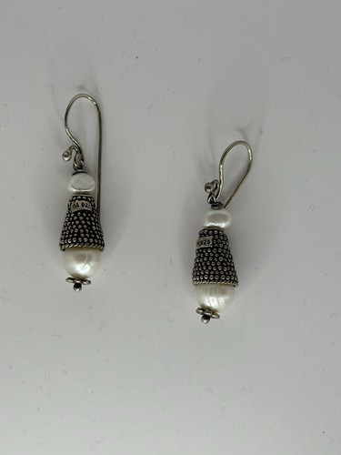 Suarti Sterling Silver Dangle Earrings with Freshwater pearls Preowned BA925Bali - Picture 3 of 11
