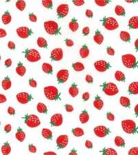 Printed Polycotton Craft Fabric Material - STRAWBERRIES ON IVORY