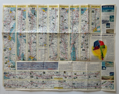 Vintage ca 1940s American Airlines System Map fold-out color illustrated routes - Picture 2 of 14